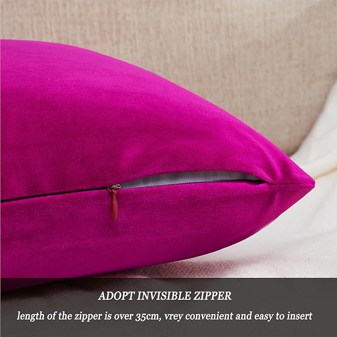 GIGIZAZA Throw Pillow Covers 22x22 Inch Hot Pink Velvet Pillows Decorative Covers Pack of 2 for Sofa Pillowcase Cushion Covers