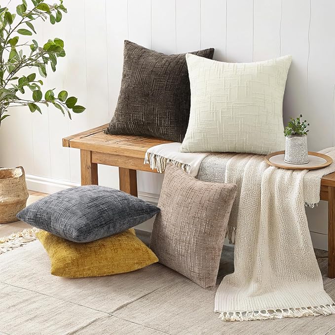 decorUhome Dark Grey Chenille Euro Sham Throw Pillow Covers 22x22 Set of 2 Textured Soft Cozy Slubby Couch Pillow Covers Modern Farmhouse Boho Decorative Pillow Cases for Bed Sofa Living Room