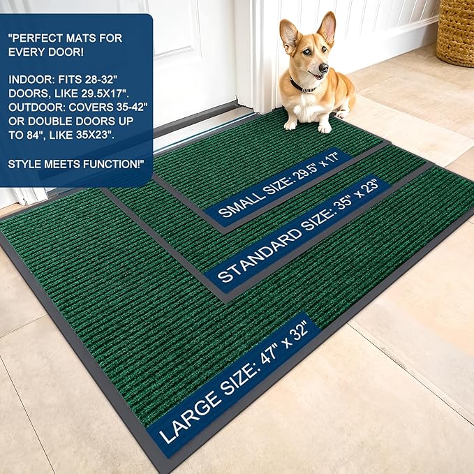 OLANLY Front Door Mat Indoor Outdoor Entrance, 2-Pack 59 x 23 Inch, Waterproof Heavy Duty Doormat, Fade Resistant, Low Profile, Easy Clean Patio Porch Welcome Floor Mats for Entry, Green
