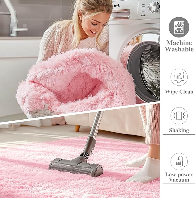 OLANLY 6x9 Machine Washable Large Area Rugs for Living Room, Bedroom, Soft Fluffy Shaggy Bedside Rug, Indoor Floor Carpet for Kids Girls and Boys, Dorms, Nursery, Home Decor Aesthetic, Pink
