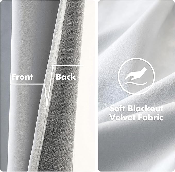 MIULEE 2 Pieces Greyish White Velvet Curtains Exquisite & Elegant Grommet Thermal Soundproof Room Darkening Light Blocking Curtains/Drapes for Living Room Bedroom 52 x 90 Inch