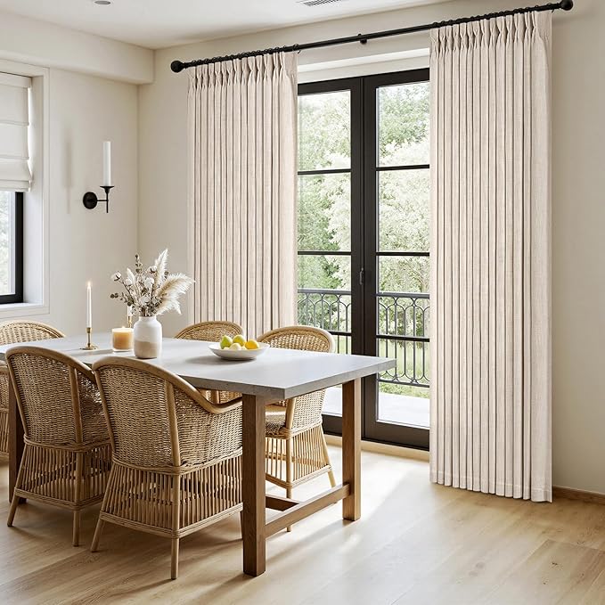 MIULEE Pinch Pleated Thick Linen Curtains 84 Inches Long 2 Panels for Living Room Bedroom, Linen Textured Memory Trained Drapes Pleat Back Tab Light Filtering Cream Ivory Window Curtains with Hooks