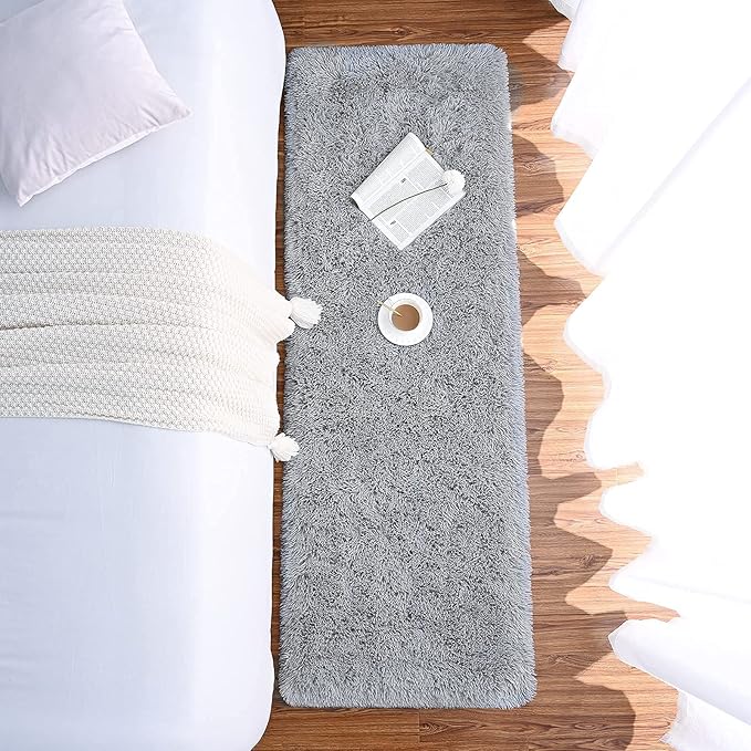 Chicrug Soft Runner Rugs for Bedroom Living Room Plush Fluffy Rug 2x6 Feet, Shag Furry Area Rug Carpet Non Shedding for Nursery Children Kids Girls Room Home Decorative, Grey