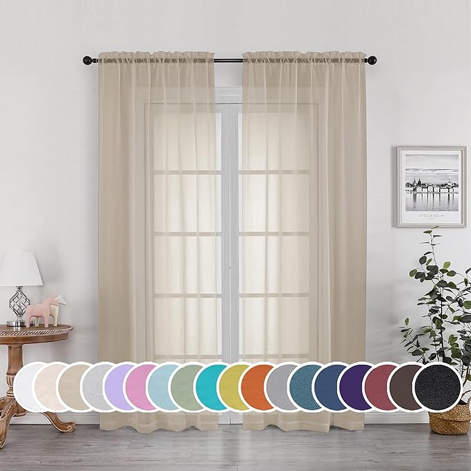 OWENIE Sheer Curtains 72 Inches Long for Bedroom Living Room, Rod Pocket Fimly Solid French Door Curtains Set of 2, Elegant Taupe Voile Curtains Panels Window Treatments, 42" Width