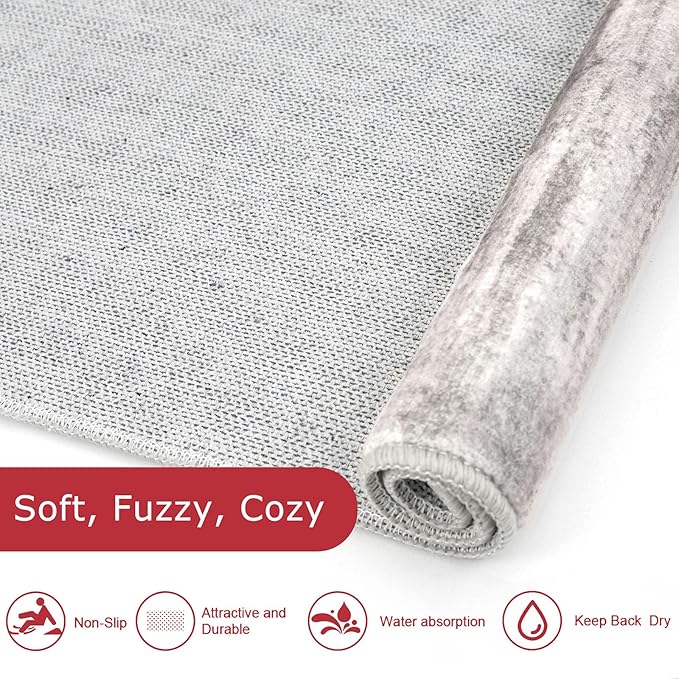 KOZYFLY Modern Abstract Washable Long Runner Rug 2.6x18 Hallway Rug Runner Non-Slip Soft Stair Runner Rugs, Grey/Light Beige/Brown Striped Carpet for Kitchen Entryway Bathroom