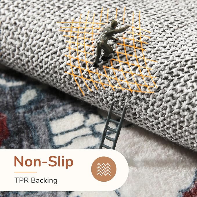 OPPODREAM Soft 6x9 Area Rugs, Washable Rug 6x9 with Non Slip Backing, Faux Cashmere Low-Pile 6 x 9 Carpet, Black & Red