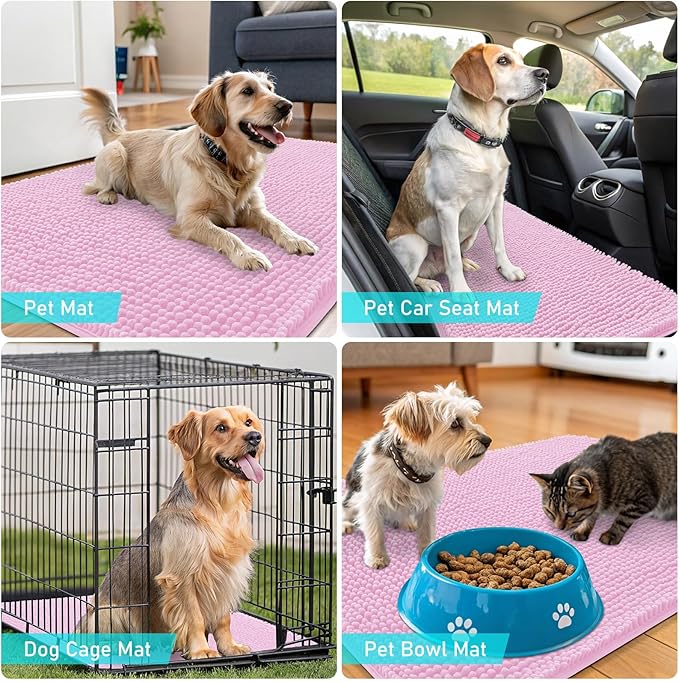 OLANLY Dog Door Mat for Muddy Paws 40x32, Absorbs Moisture and Dirt, Absorbent Non-Slip Washable Doormat, Quick Dry Chenille Mud Mat for Dogs, Entry Indoor Entryway Carpet for Inside Floor, Pink