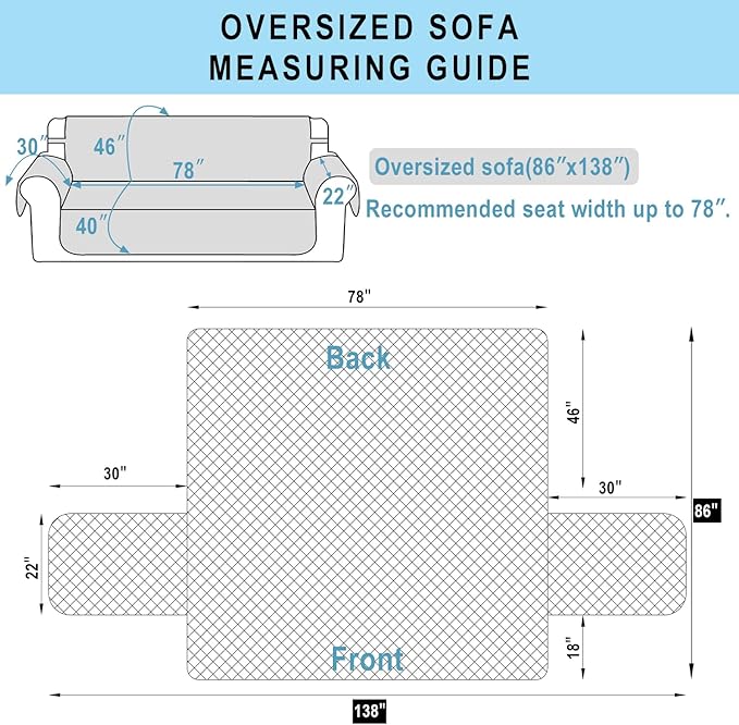 Reversible Oversized Sofa Covers Couch Cover Furniture Protector for Dogs Elastic Straps Water Resistant(XLSofa,Blue/Beige)