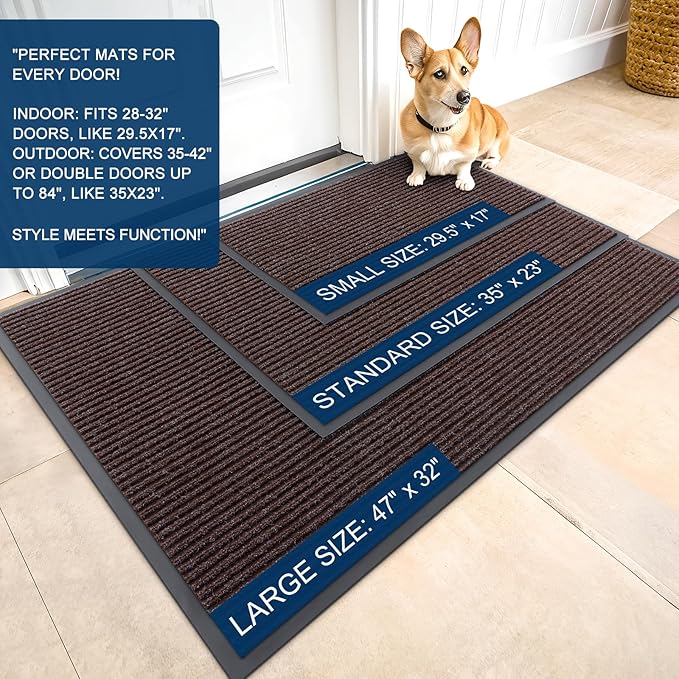 OLANLY Front Door Mat Indoor Outdoor Entrance, 2-Pack 47 x 23 Inch, Waterproof Heavy Duty Doormat, Fade Resistant, Low Profile, Easy Clean Patio Porch Welcome Floor Mats for Entry, Tan