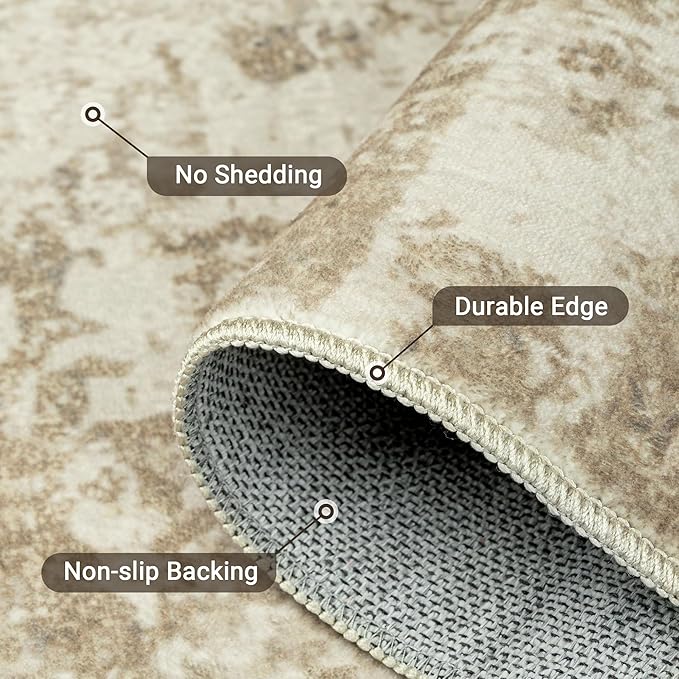 LEPEII 9x12 Area Rug, Modern Abstract Washable Large Rugs for Living Room, Dining Room, Non-Slip Non Shedding Low Pile Home Decor Durable Bedroom Rug-Beige