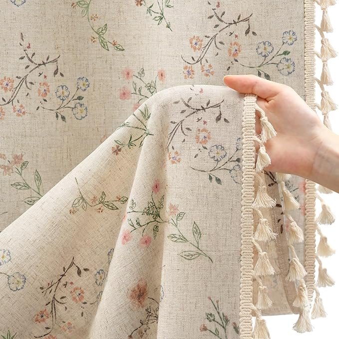 Boho Floral Spring Light Filtering Curtains 72 Inch Length 2 Panels Set, Farmhouse Semi Sheer Bedroom Living Room Vintage