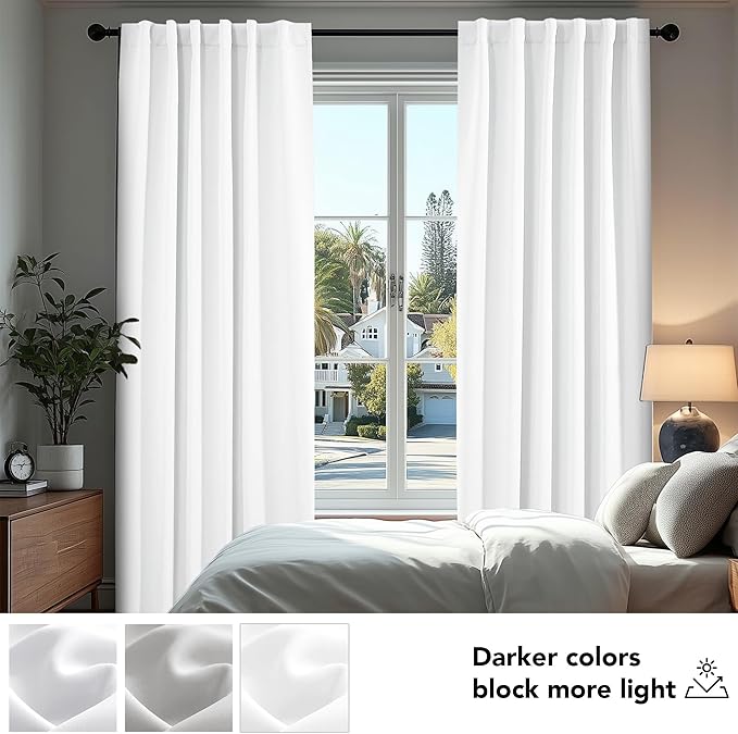 Deconovo Room Darkening Curtains, Thermal Insulated Noise-Reducing Window Panels for Bedroom, Living Room and Home Office, 2 Panels, Pure White, 52W x 63L Inch