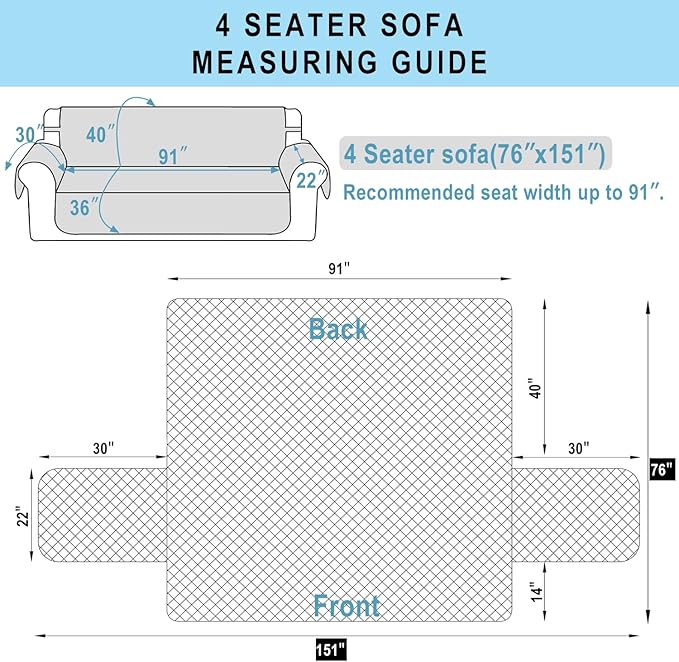 Reversible 4 Seater Sofa Cover 91 Inch Large Couch Cover Furniture Protector(Sofa XX-Large,Dark Blue/Light Grey)