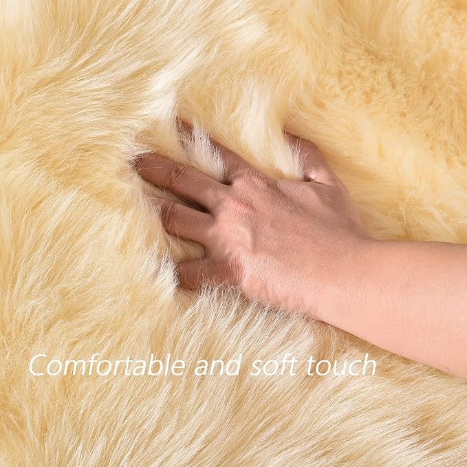 Latepis Yellow Fluffy Circle Rugs for Living Room Round Rug 6.7ft Plush Shag Washable Soft Rug Faux Fur Sheepskin Rugs for Bedroom Home Decor