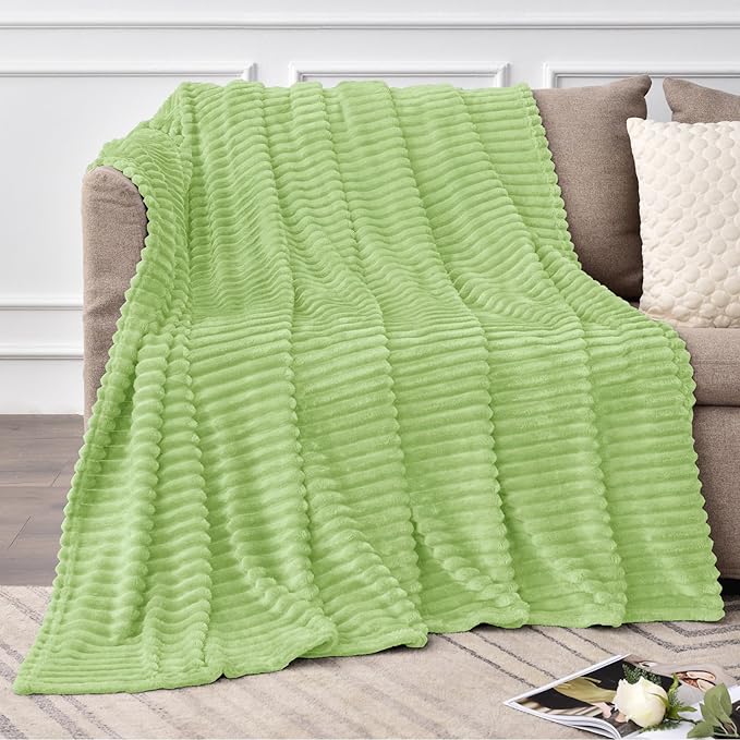 BEDELITE Fleece Blanket Twin Size – 3D Ribbed Jacquard Soft and Warm Decorative Fuzzy Blankets – Cozy, Fluffy, Plush Lightweight Throw Blankets for Couch, Bed, Sofa(Sage Green, 60x80 inches)