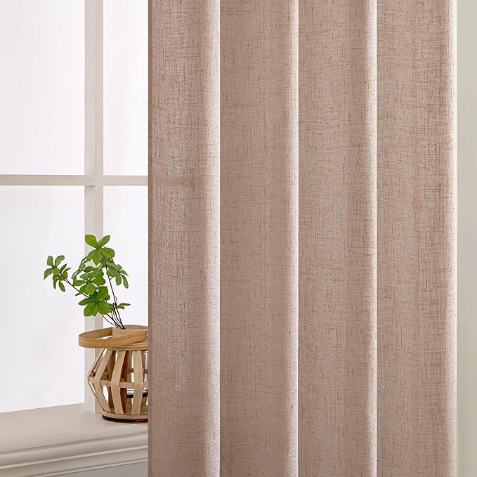 MIULEE Natural Beige Linen Curtains 96 Inches Long 2 Panels for Bedroom Living Room, Soft Linen Textured Window Drapes Semi Sheer Light Filtering Back Tab Rod Pocket Farmhouse Burlap Look Decor