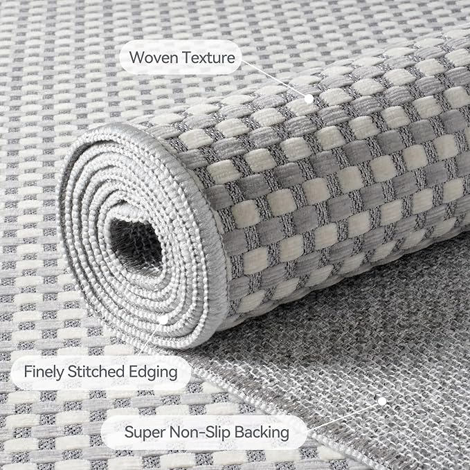 YDKGL Boho Washable Area Rugs 6x9 ft, Non Slip Area Rug for Living Room, Braided Office Rugs Bedroom Rug Woven Washable Indoor Floor Carpets for Office Dining Bedroom Living Room, Easy to Clean, Gray