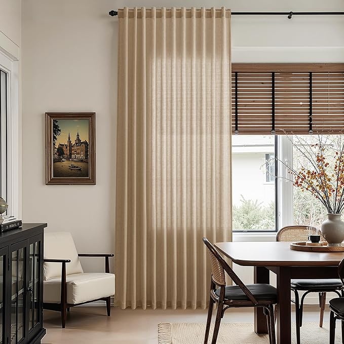 Sand Beige Linen Curtains for Living Room 94 Inches Long Simple Modern Light Filtering Semi Sheer Curtain Back Tab Rustic Farmhouse Luxury Home Decor Drapes for Bedroom Dinner Room 52x94, 2 Panels