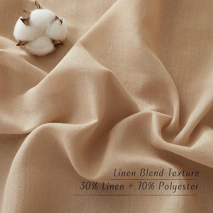 NICETOWN Thick Linen Blend Curtains Flax Textured for Bedroom, Rustic Grommet Semi Sheer Privacy Added Window Curtains & Drapes Light Filtering for Nursery, Camel, W42 x L63, Set of 2