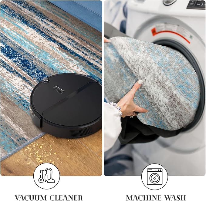 Lansny Small Abstract Area Rug, Entryway Rug Washable Door Mat Indoor Entrance, 2x3 Washable Rug Non-Slip, Soft Blue Kitchen Rugs Thin Print Faux Wool Floor Carpet Throw Rugs for Foyer Front Door Sink