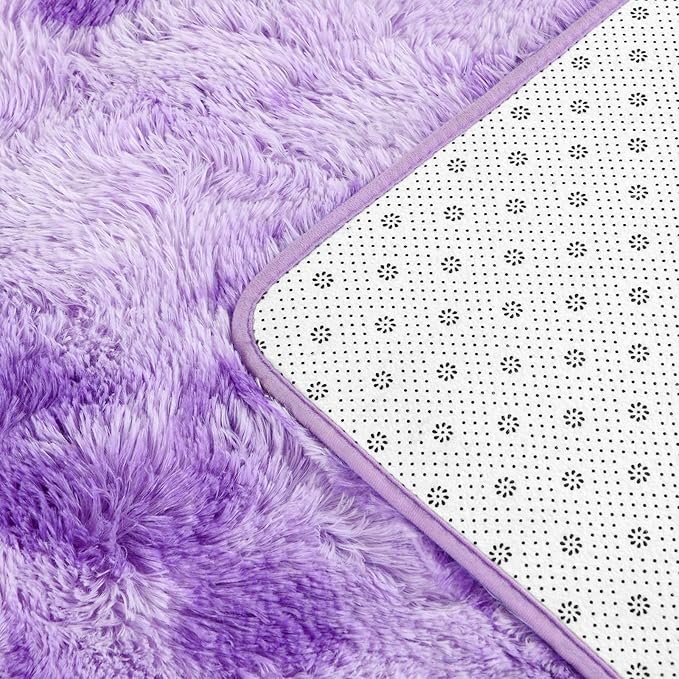 Deerhoo Soft Modern Shaggy Fluffy Carpets for Living Room Bedroom Girls Room Nursery Home Decor, 4 X 6 Tie-Dyed Plush Fuzzy Rugs, Indoor Carpet Shag Area Rug for Kids Room, Purple