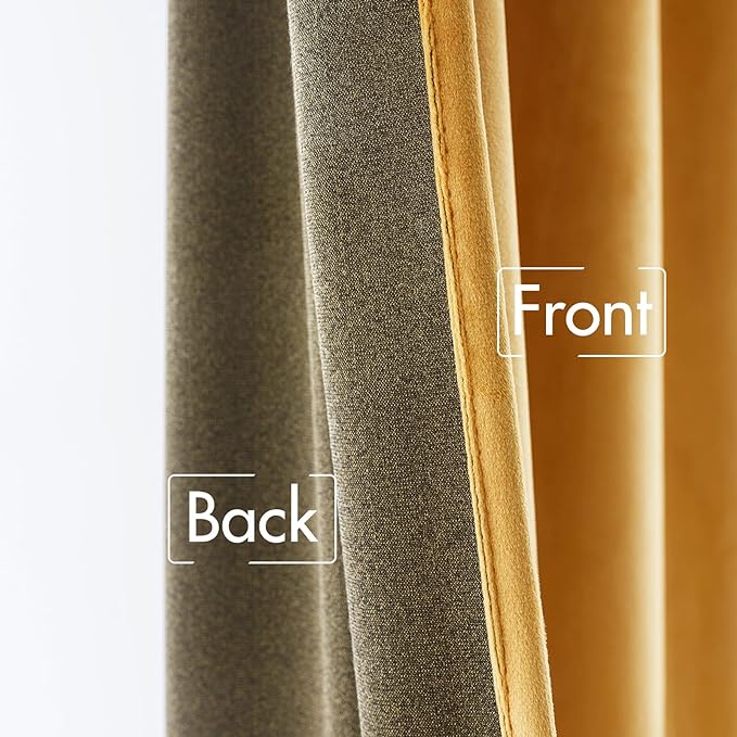 MIULEE Velvet Curtains 63 inch Length 2 Panels - Luxury Blackout Curtains for Bedroom Living Room Thermal Insulated Fall Decor Super Soft Window Drapes Rod Pocket & Back Tab, Mustard Yellow