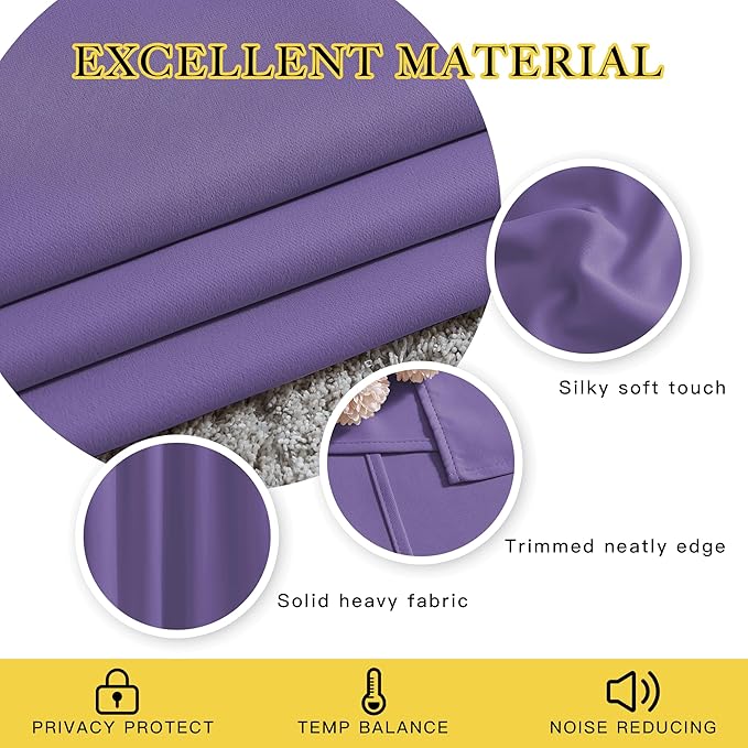 NICETOWN Blackout Lilac Purple Curtains & Drapes for Bedroom - Noise Reducing Thermal Insulated Solid Grommet Room Darkening Window Drapes for French Door (2 Panels, 66 x 90 Inch)