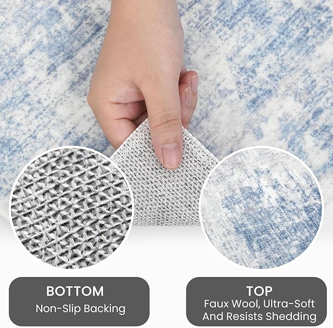 IOHOUZE Abstract Runner Rug 2x7 Ft Washable Runners for Hallways, Non Slip Kitchen Runner Printed Faux Wool Entryway Runners Indoor, Modern Floor Carpet for Hall Kitchen Bedroom, Light Blue Grey