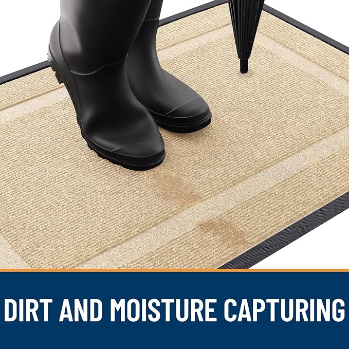 OLANLY Front Door Mat Indoor Outdoor Entrance, Waterproof All-Season, All-Weather Doormat, Sturdy Natural Rubber, Fade Resistant, Low Profile, Easy Clean Patio Porch Entryway Mat, 47x32, Beige