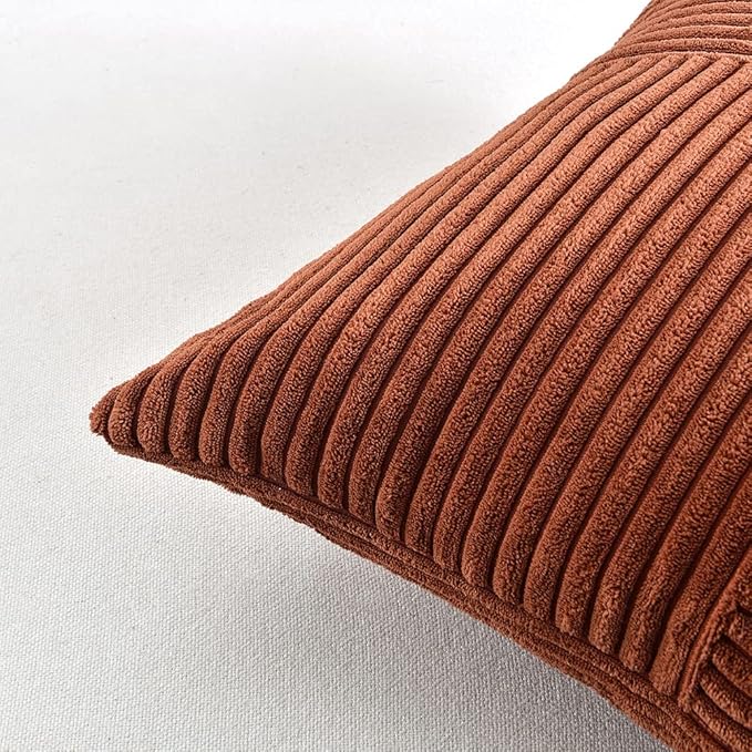 Fancy Homi 2 Packs Rust Decorative Throw Pillow Covers 16x16 Inch for Living Room Couch Bed, Rustic Farmhouse Boho Home Decor, Soft Corss Patchwork Corduroy Square Terracotta Cushion Case 40x40 cm
