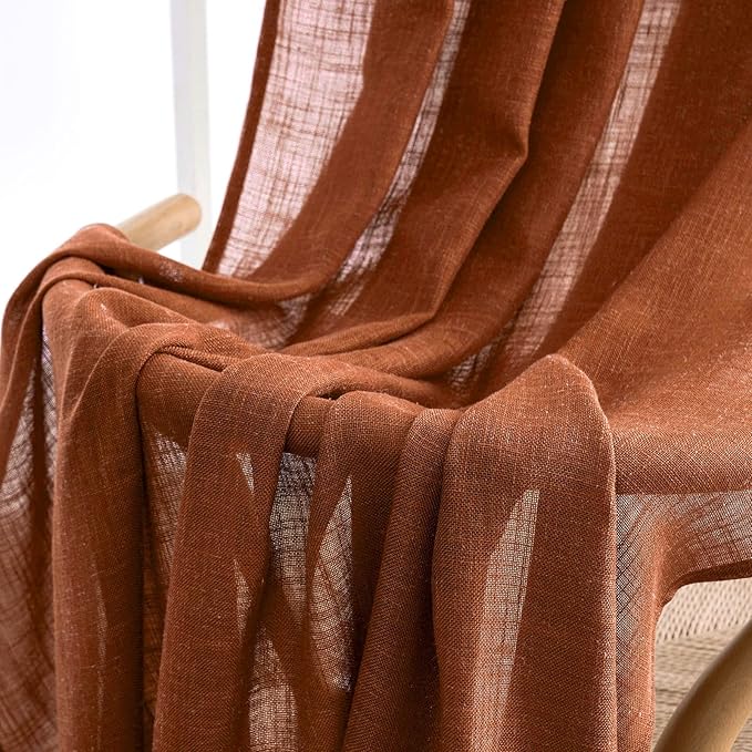 MIULEE Burnt Orange Linen Curtains 90 Inch Long for Bedroom Living Room, Soft Thick Linen Textured Window Drapes Terracotta Rust Boho Fall Decor Semi Sheer Light Filtering Back Tab 2 Panels