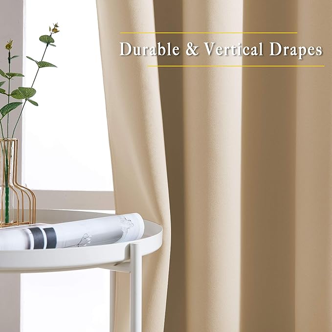 NICETOWN Blackout Curtains & Drapes for Living Room - Grommet Window Treatment Thermal Insulated Solid Sound Reducing Drapes for Bedroom (Biscotti Beige, Set of 2, W52 x L90)