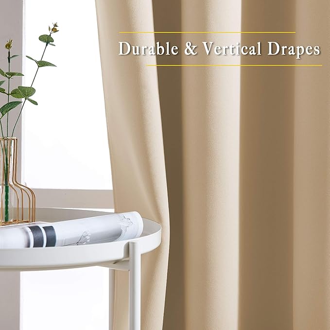 NICETOWN Biscotti Beige Cafe Curtains 36 inches Long, Grommet Thermal Drapes Room Darkening Short Window Treatments for Bathroom, 2 Panels, W52 x L36