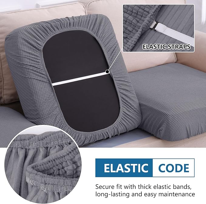 hyha Waterproof Couch Cushion Covers for Pets, Non Slip Sofa Cover for Dogs Washable, Soft Thick Stretch Jacquard Fabric, Sofa Slipcovers with Elastic Bottom (1 Piece for Backrest M, Middle Grey)