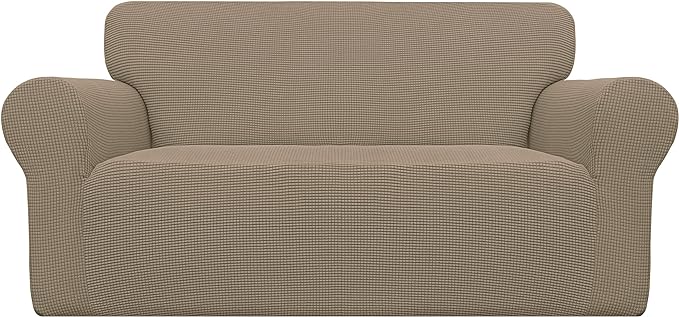 Easy-Going Stretch Oversized Loveseat Slipcover 1-Piece Sofa Cover Furniture Protector Couch Soft with Elastic Bottom for Kids Polyester Spandex Jacquard Fabric Small Checks Natural