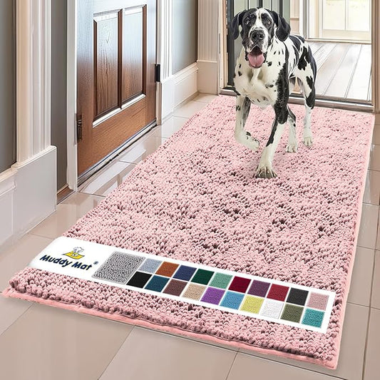 Muddy Mat® | Super Absorbent Door Mat Indoor, Microfiber Quick Dry Chenille Entryway Rug, Non-Slip Front Door Mat, Indoor Mats for Entryway, Machine Washable Pet Rug, Light Pink 36" x 120"