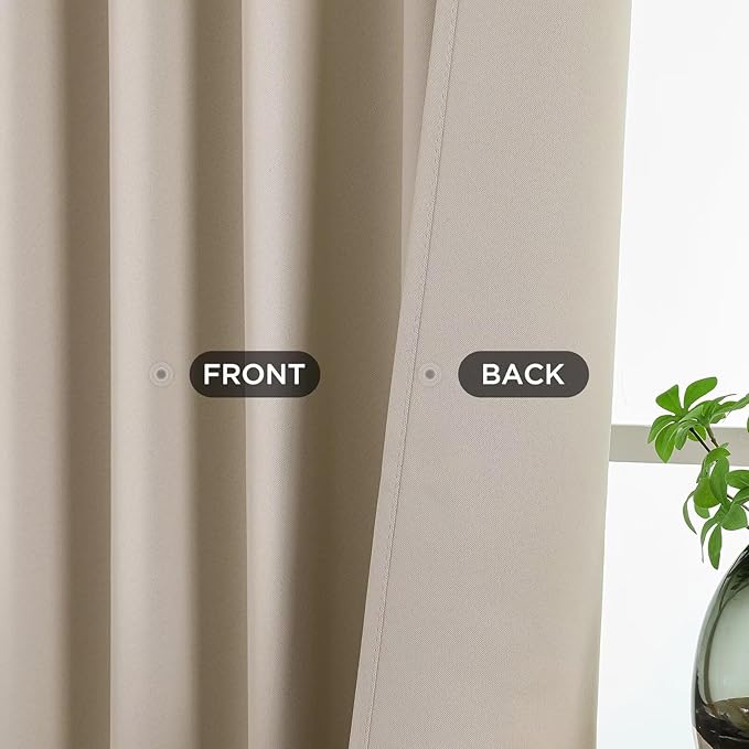 Joydeco Blackout Curtains 84 Inch Length 2 Panels Set, Thermal Insulated Long Curtains& Drapes 2 Burg, Room Darkening Grommet Drapes for Bedroom Living Room Window (Light Beige, W52 x L84 Inch)
