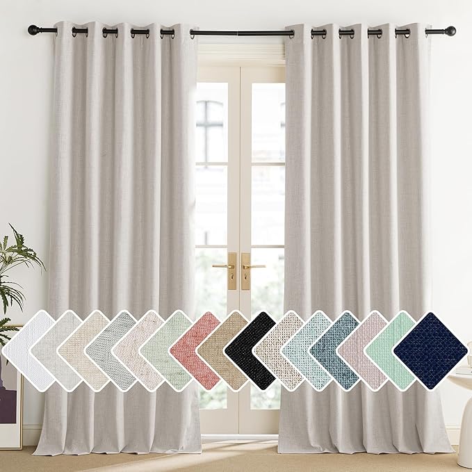 NICETOWN Brich Vintage Open Linen Weave Flax Thermal Curtains, 100% Blackout Curtains 84" Long for Dining Room, Soundproof Window Treatment Drapes for Dining Room, 62" Wide Per Panel, Set of 2