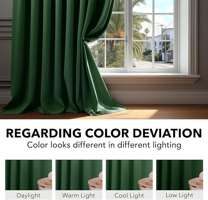 Deconovo Blackout Curtains, Thermal Insulated, W42 x L54 2 Panels, Back Tab, Machine Washable, Room-Darkening Drapes for Bedroom/Living Room Dark Forest