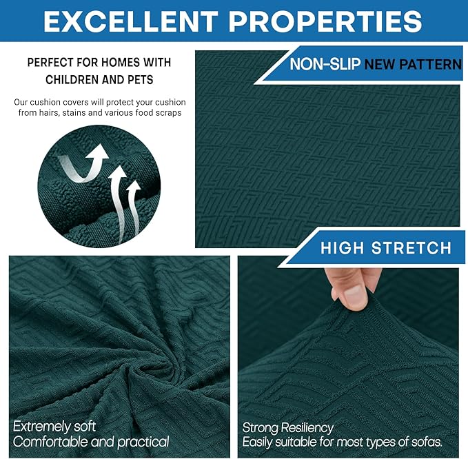 XINEAGE 2026 New 2 Piece Chair Cover with Arms Super Stretch Chair Slipcover for Living Room Pet Dog Universal Slip Cover Anti Slip Armchair Furniture Protector (Blackish Green), 31"-46"(1 Cushion)