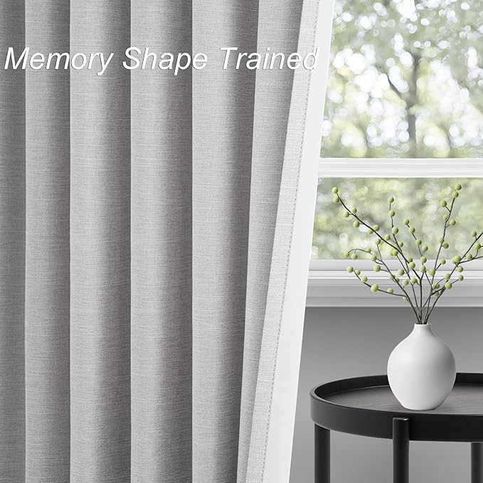 Extra Wide 72 Inches 90 Long 100% Blackout Curtains for Living Room Grey Linen Blend Pleated Farmhouse Drapes Back Tab Pleated Rod Pocket Ceiling Track Large Windows Burg (72" Wx90"L 1 Panel)