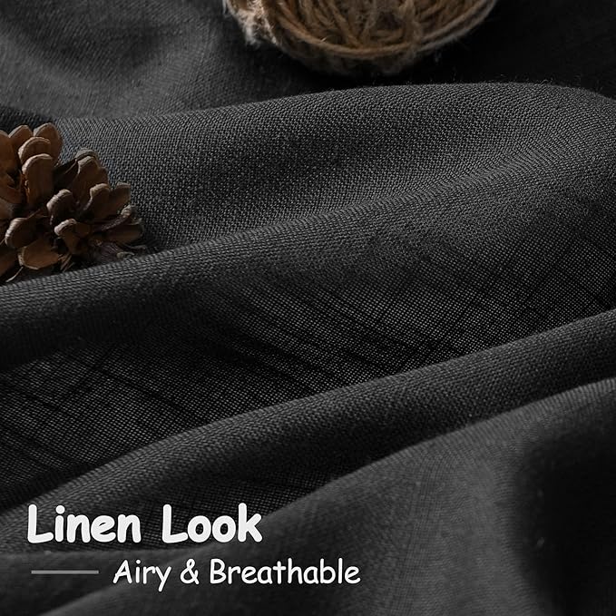 Nanspring Short Linen Curtains 36 Inch Length for Kitchen Windows Over Sink Black Privacy Panels Back Tab and Rod Pocket Neutral Curtains for Cafe/Basement 26 x 36 Inch,2 Panels