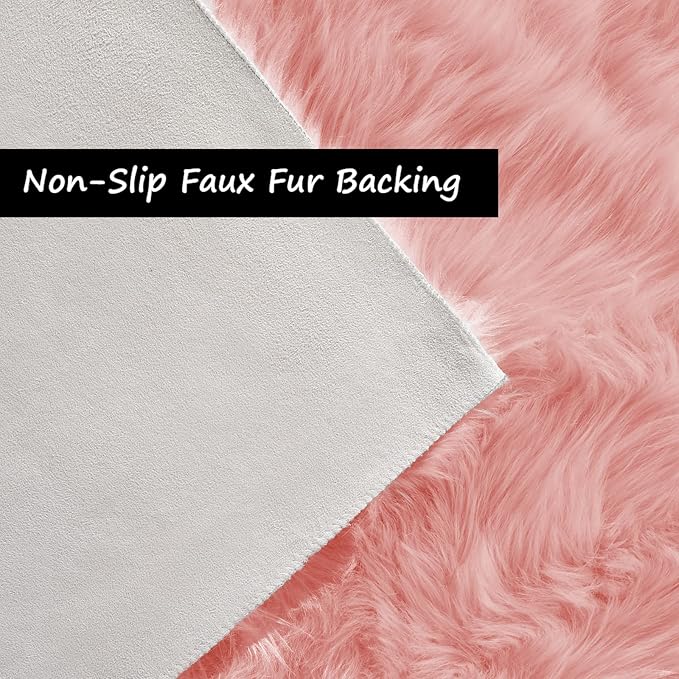 Goolela Pink Fur Rug for Bedroom Sheepskin Rug 2x6 Fluffy Runner Rug Dorm Fuzzy Furry Cute Shag Rug Decor Washable Sheepskin