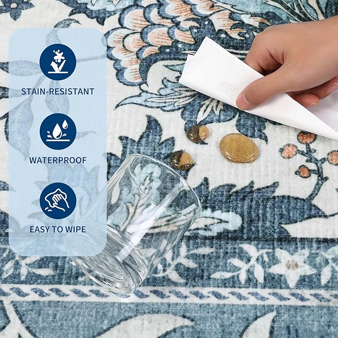 GarveeHome Mist Blue 2x3 Door Mat Indoor Rugs for Entryway Provence Small Botanical Grove Cottagecore Washable Non-Slip Low-Pile Rug for Bedroom Kitchen Bathroom Entrance