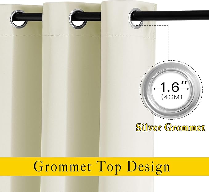NICETOWN Beige Room Darkening Bedroom Curtains 96 inches Long, Grommet Thermal Insulated Room Darkening Window Treatments Sound Reducing for Living Room, W46 x L96, 2 Panels