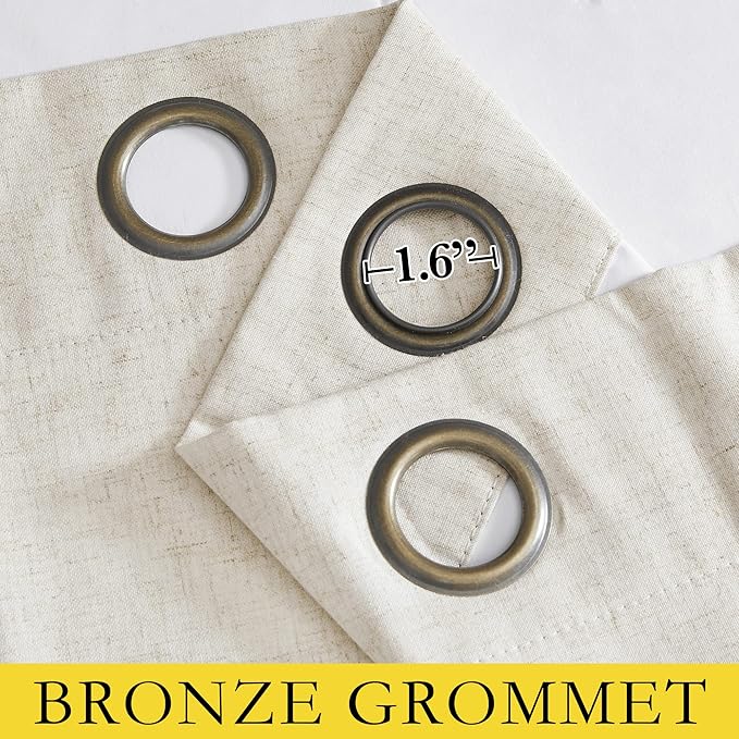 NICETOWN Natural Bedroom Full Blackout Linen Curtain Panels Set of 2, 52" by 72", Cold Reducing Thick Insulated Classic Grommet Blackout Draperies with White Thermal Insulated Liner for Windows