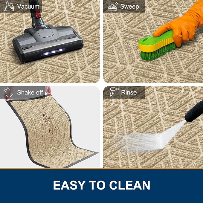 Smiry Front Door Mat Outside Entrance, Heavy Duty Sturdy Natural Rubber Doormat, Trap Dirt and Moisture, Easy Clean Low Profile Mats for Indoor Outdoor Entry, Grid Geometric (71x47, Beige)