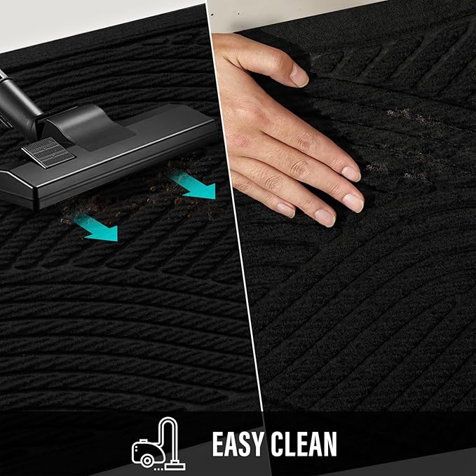 HIYARD Sturdy Front Door Mat, Absorbent Muddy Dirt Resist Welcome Door Mats Outdoor Indoor, Stain and Fade Resistant, Non-Slip Backing Entry Mat Low Profile Doormat for Entryway, 60×36, Black