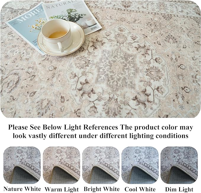 4x10 Hallway Wide Runner Rug: Washable Oriental Soft Area Rug for Living Room Bedroom Stain Resistant Low Pile Carpet for Entryway Ktichen Thin Non Slip Floor Mat for Bathroom Dining Room(Beige,4x10)