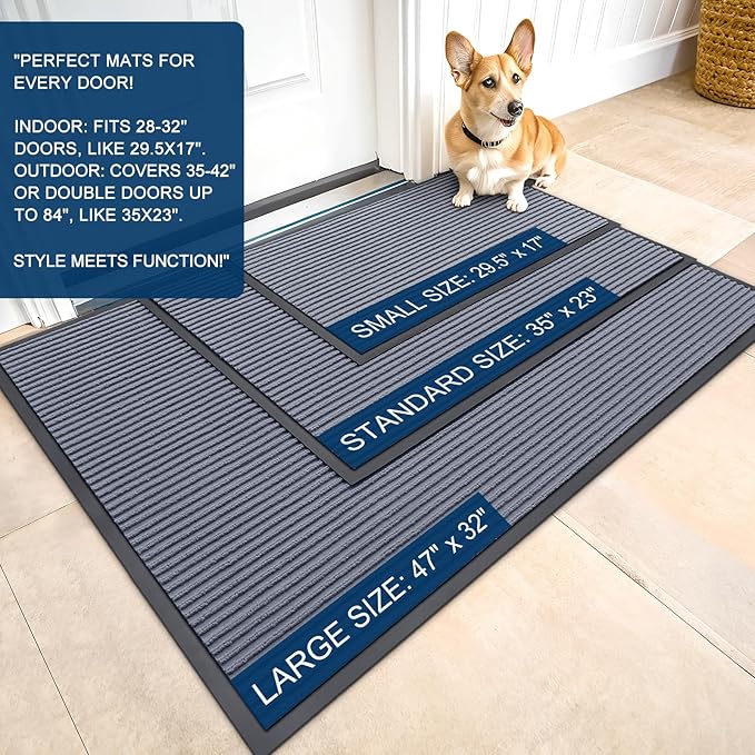 OLANLY Front Door Mat Indoor Outdoor Entrance, 2-Pack 71 x 47 Inch, Waterproof Heavy Duty Doormat, Fade Resistant, Low Profile, Easy Clean Patio Porch Welcome Floor Mats for Entry, Ash Grey